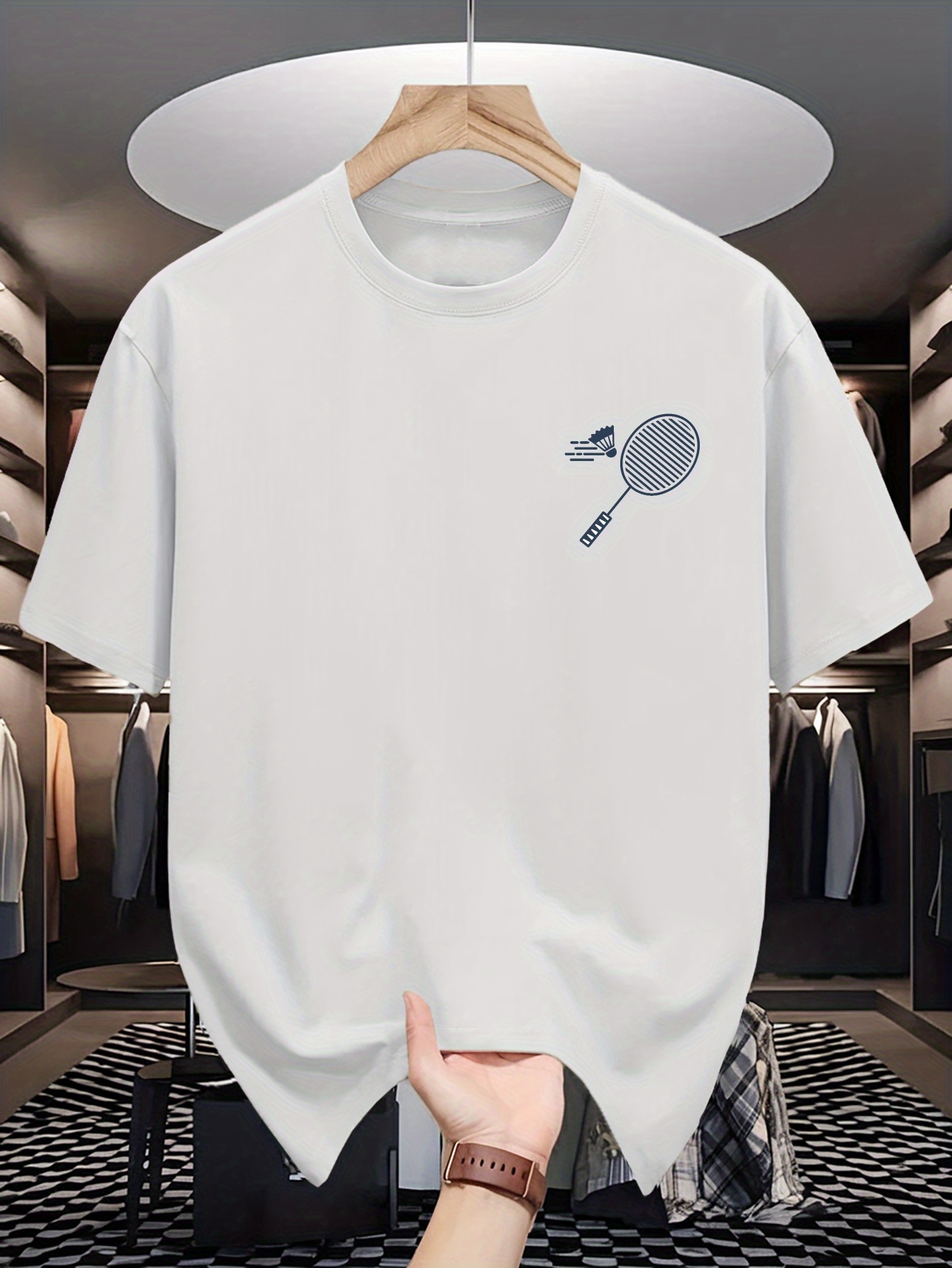 Mens Crew Neck T Shirt Minimal - Badminton Wallpaper 评论和价格